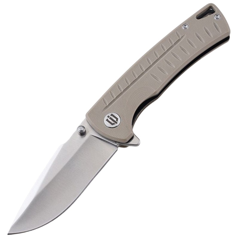 Shieldon Ichthyolite EDC Pocket Knife, 3.2" Satin D2 Blade Beige G10 Handle Liner Lock Folding Knife with Clip, Qualified as Outdoor Hunting Knife
