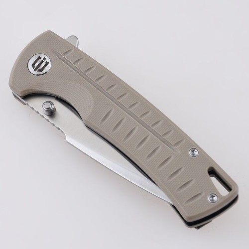 Shieldon Ichthyolite EDC Pocket Knife, 3.2" Satin D2 Blade Beige G10 Handle Liner Lock Folding Knife with Clip, Qualified as Outdoor Hunting Knife
