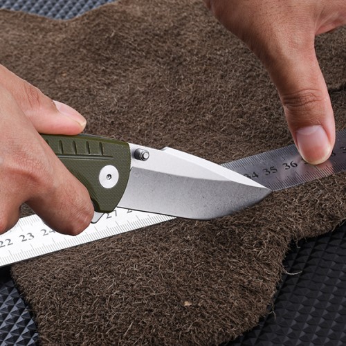 Shieldon Ichthyolite EDC Pocket Knife, 3.2" Stonewashed D2 Blade Olive G10 Handle Liner Lock Folding Knife with Clip, Qualified as Outdoor Hunting Knife