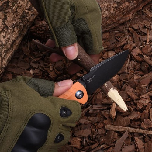 Shieldon Relicanth EDC Pocket Knife, 3.2" Stonewashed Black Titanium Coating D2 Blade Orange G10 Handle Liner Lock Folding Knife with Clip, Qualified as Outdoor Hunting Knife