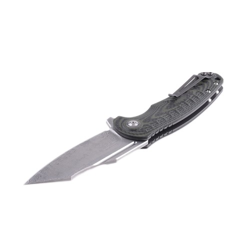 Shieldon Damascus Pocket Knife with Clip, 3.66" Blade G10 with Carbon Fiber Overlay Handle , Liner Lock Outdoor Folding Knife