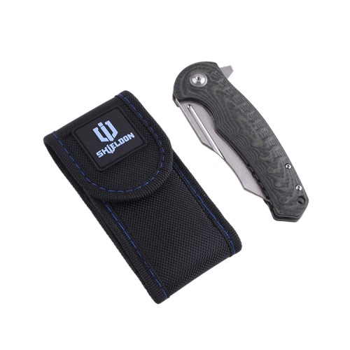 Shieldon Damascus Pocket Knife with Clip, 3.66" Blade G10 with Carbon Fiber Overlay Handle , Liner Lock Outdoor Folding Knife 