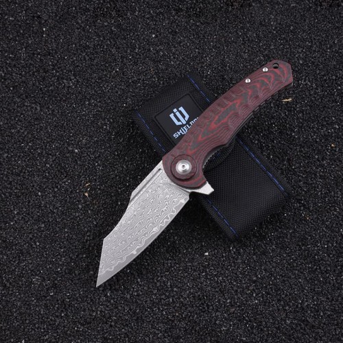 Shieldon Tranchodon Damascus Pocket Knife with Clip, 3.66" VG10 Blade Scarlet G10 Handle with Carbon Fiber Overlay, Liner Lock Ourdoor Folding Knife for Camping