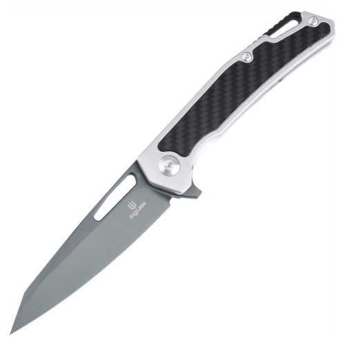 Shieldon Barraskewda EDC Knife, 3.74" Gray D2 Blade Metal & Carbon Fiber Handle Frame Lock Pocket Knife, Reverse Tanto EDC Folding Knife