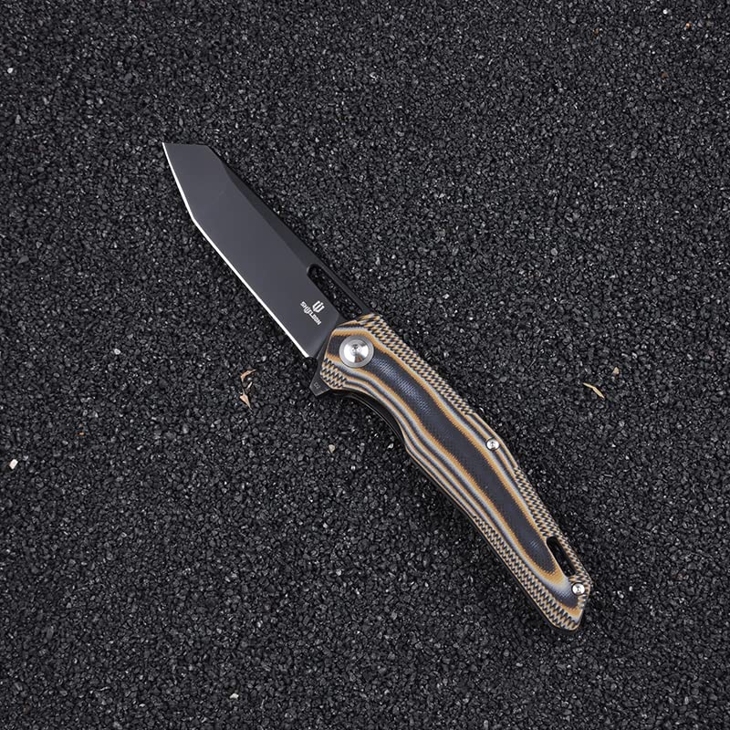 Shieldon Boa Pocket Knife, 3.82" Tanto D2 Titanium Coating Blade with G10 Handle Folding Knife, Thumb Hole and Flipper Opener, Unique Tool Gift for Everyday Carry 