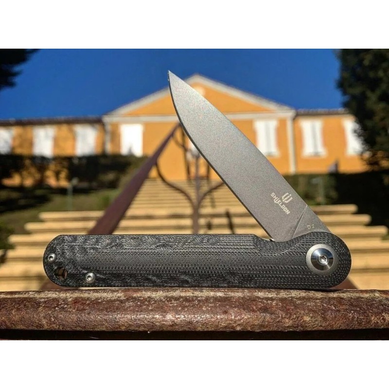 Shieldon Empoleon Pocket Knife, 3.54" Gray Titanium Coating D2 Blade G10 Handle Ball Bearings Pivot Flipper Folding Knife Covert Slim EDC Knife 