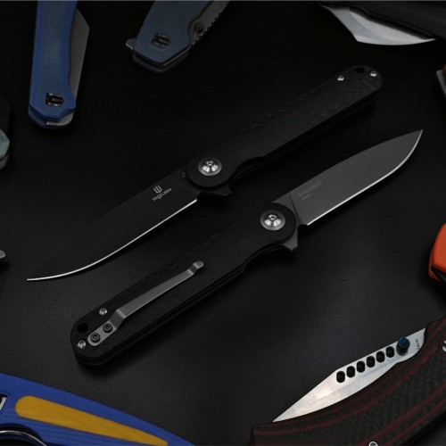 Shieldon Empoleon Pocket Knife, 3.54" Gray Titanium Coating D2 Blade G10 Handle Ball Bearings Pivot Flipper Folding Knife Covert Slim EDC Knife