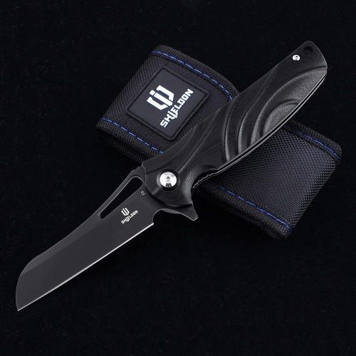Shieldon Bazoucan EDC Pocket Knife, 3.43" Titanium Coating D2 Blade, Black Non-slip G10 Handle Liner Lock EDC Gear Knife Camping Knife Pocket Knife