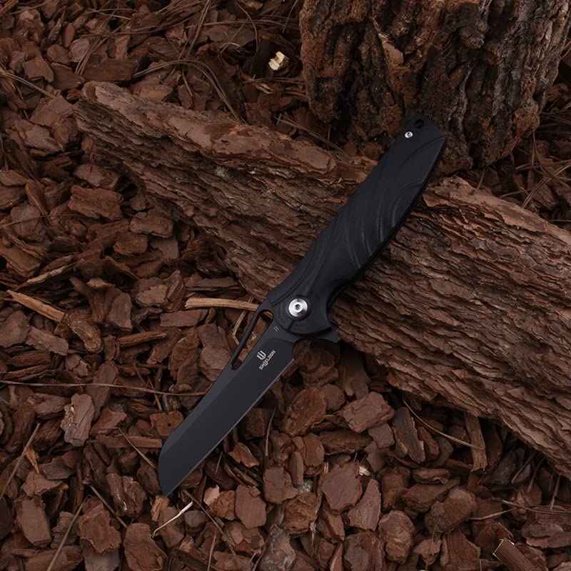 Shieldon Bazoucan EDC Pocket Knife, 3.43" Titanium Coating D2 Blade, Black Non-slip G10 Handle Liner Lock EDC Gear Knife Camping Knife Pocket Knife 