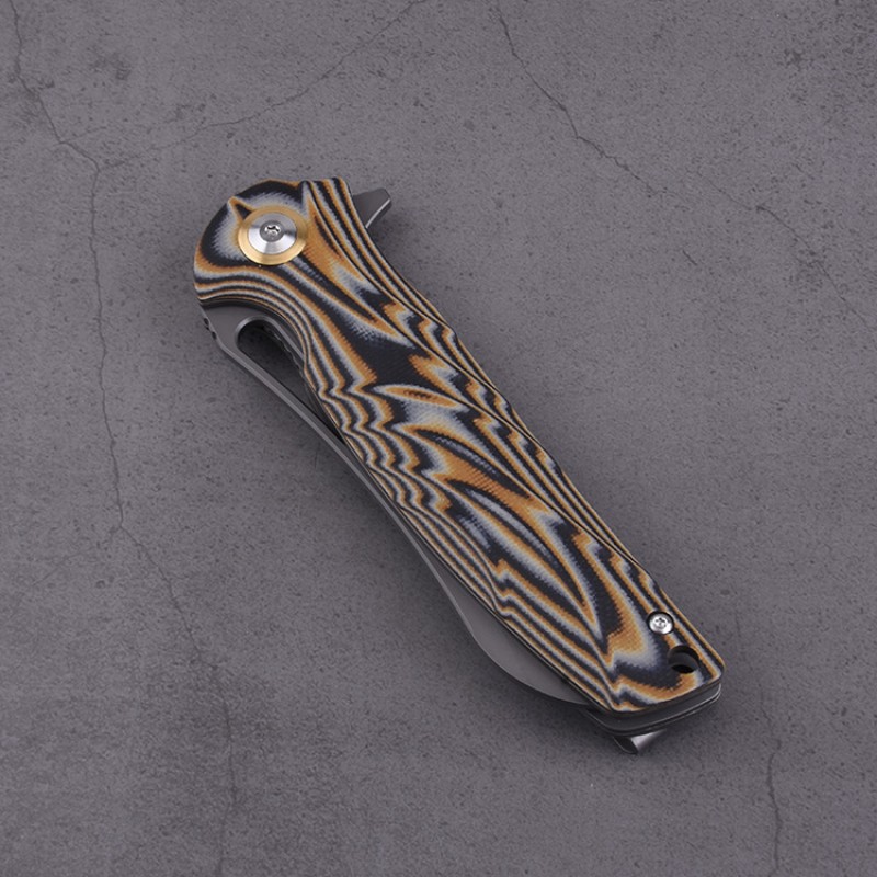 Shieldon Bazoucan EDC Pocket Knife, 3.43" Titanium Coating D2 Blade, Yellow&Black Ripple G10 Handle Liner Lock EDC Gear Knife Camping Knife Pocket Knife 