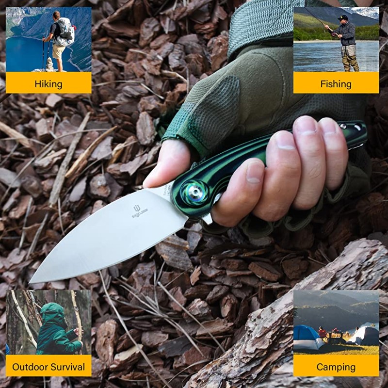 Shieldon Bulbasaur Folding Pocket Knife, Sandvik 14C28N 3.66“ Satin Finish Blade, G10 Handle EDC Gear EDC Folding Knife for Hunting & Camping 