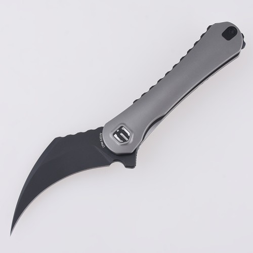 Shieldon Scythe Folding Knife 2.92" Diamond Like Coating CPM-S35VN Steel Pikal Point Blade with Titanium Handle & Reversible milled Clip
