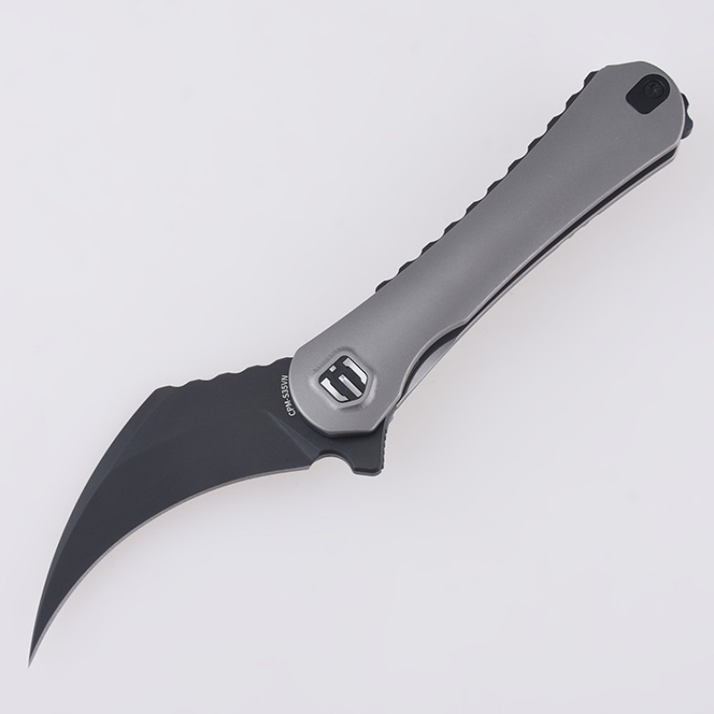 Shieldon Scythe Folding Knife 2.92" Diamond Like Coating CPM-S35VN Steel Pikal Point Blade with Titanium Handle & Reversible milled Clip 