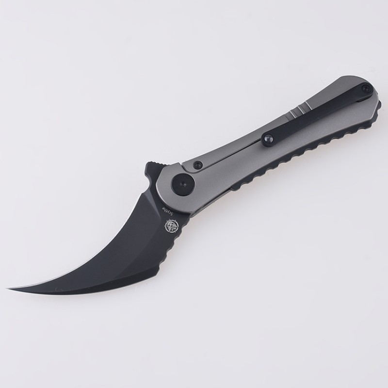 Shieldon Scythe Folding Knife 2.92" Diamond Like Coating CPM-S35VN Steel Pikal Point Blade with Titanium Handle & Reversible milled Clip 