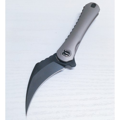 Shieldon Scythe Folding Knife 2.92" Diamond Like Coating CPM-S35VN Steel Pikal Point Blade with Titanium Handle & Reversible milled Clip