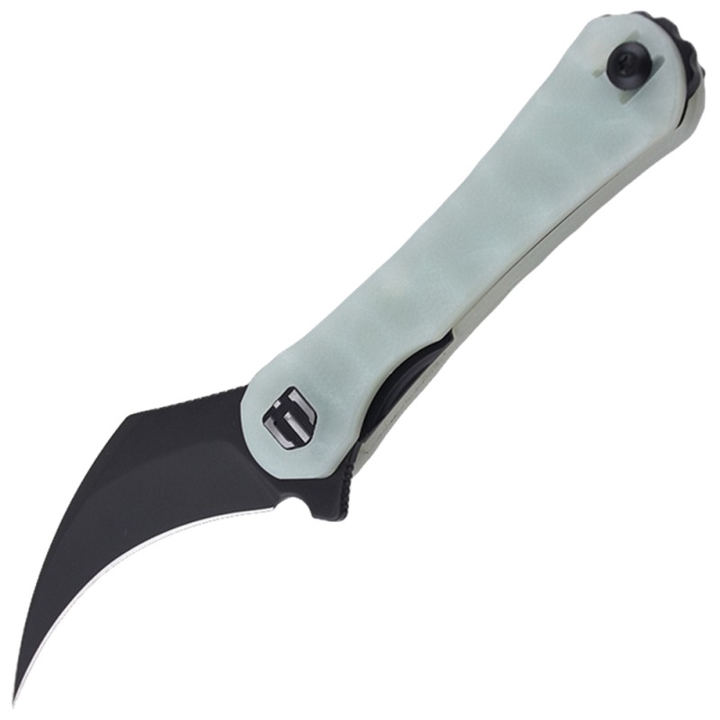 Shieldon Scythe Folding Knife 2.55" Diamond Like Coating 154CM Steel Hawkbill Point Blade with Jade G10 Handle & Reversible Wire Pocket Clip
