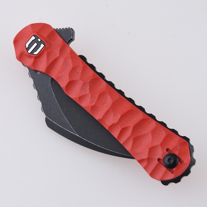 Shieldon Scythe Folding Knife 2.92" Titanium Coating 154CM Steel Hawkbill Point Blade with Red G10 Handle & Reversible Wire Pocket Clip 