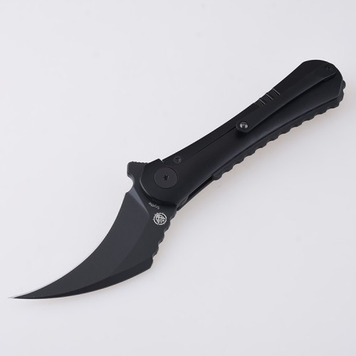 Shieldon Scythe Folding Knife 2.92" Diamond Like Coating CPM-S35VN Steel Pikal Point Blade with Black Titanium Handle & Reversible Milled Clip