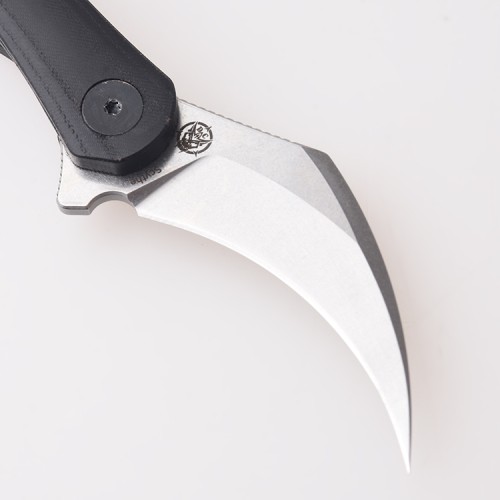 Shieldon Scythe Folding Knife 2.55" Satin Finish 154CM Steel Hawkbill Point Blade with Black G10 Handle & Reversible Wire Pocket Clip 