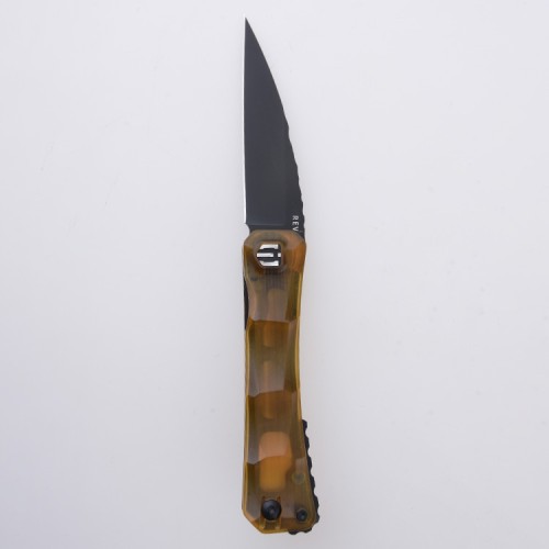 Shieldon REV Folding Knife 3.25" DLC Coating 154CM Steel Pikal Point Blade with Amber PEI Handle & Reversible Wire Pocket Clip