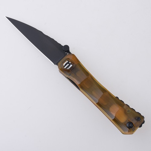 Shieldon REV Folding Knife 3.25" DLC Coating 154CM Steel Pikal Point Blade with Amber PEI Handle & Reversible Wire Pocket Clip