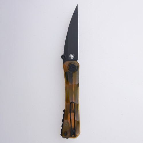 Shieldon REV Folding Knife 3.25" DLC Coating 154CM Steel Pikal Point Blade with Amber PEI Handle & Reversible Wire Pocket Clip