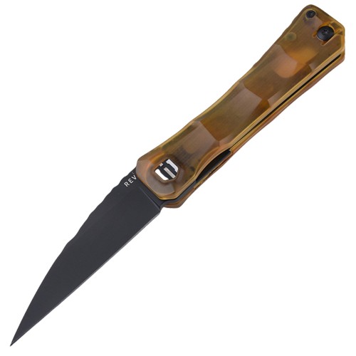 Shieldon REV Folding Knife 3.25" DLC Coating 154CM Steel Pikal Point Blade with Amber PEI Handle & Reversible Wire Pocket Clip