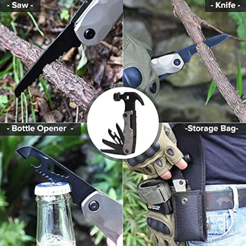 Survival Hammer, Multitool Camping Accessories,13 in 1 Survival Tools Pocket Cool Gadgets, Emergency Escape Car Safety Emergency Accessories, Valentines Day/Birthday/Father's Day Gift