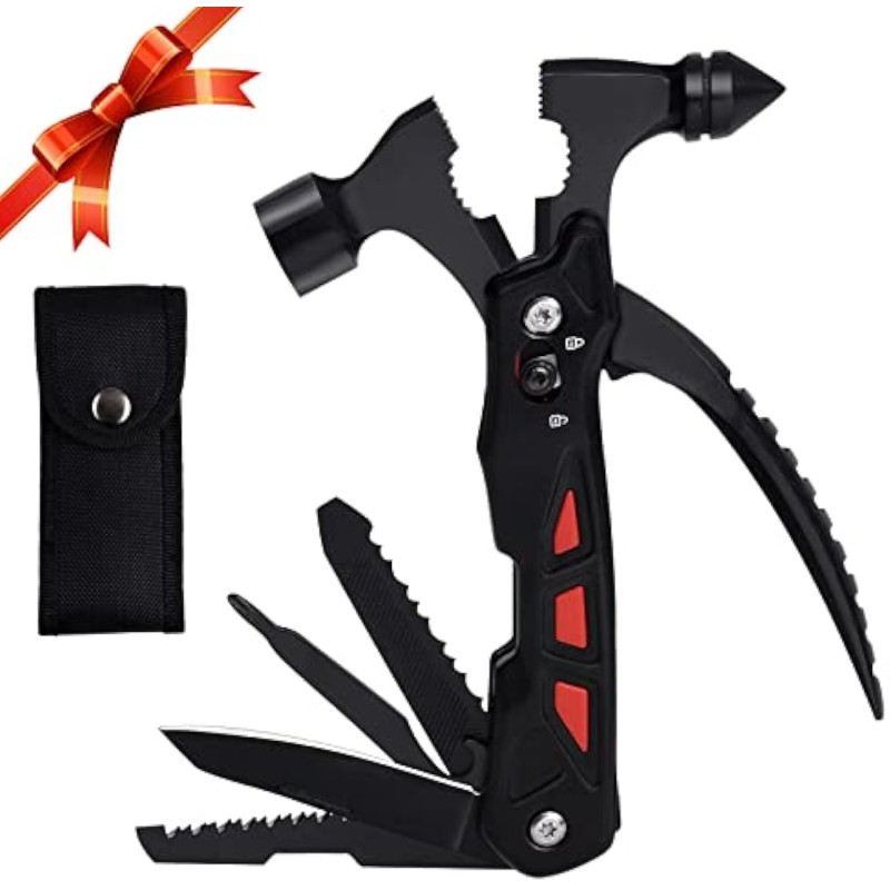 Survival Hammer Multitool, Camping Accessories Christmas Gifts for Men Dad, 12 in 1 Pocket Cool Gadgets, Emergency Escape Car Safety Emergency Accessories Survival Gear and Equipment