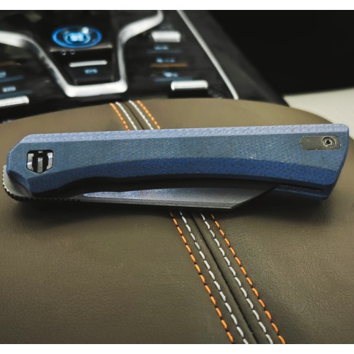 Shieldon Rain Front Flipper Folding Knife, 154CM Steel Stonewashed Finish 3“ Blade, Blue Micarta Handle Outdoor Folding Knife with Deep Carry Pocket Clip