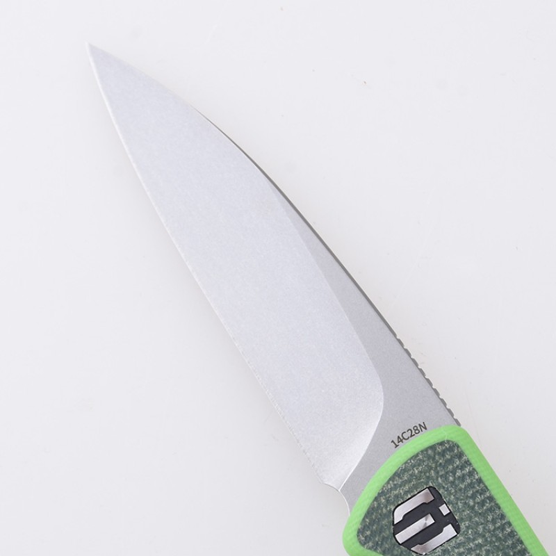 Shieldon Stinger 2.95'' Drop Point 14C28N Blade, G10 + Micarta Handle Folding Pocket Knife Reverse Grip 